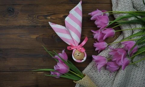 Easter decor of Easter eggs in the form of Easter bunnies Stock Photos