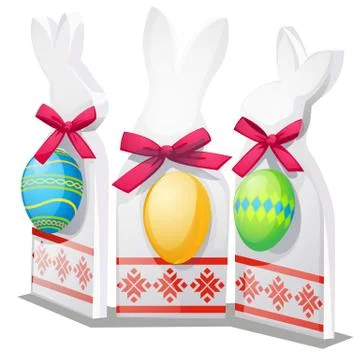 Easter decor in the form of silhouettes of hares made of paper and colorful eggs Stock Illustration