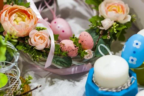Easter decor for the interior. Decorations for the Easter holiday. happy East Foto stock