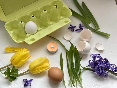 Easter decor for kids craft. Creativity from natural materials. Stock Photos