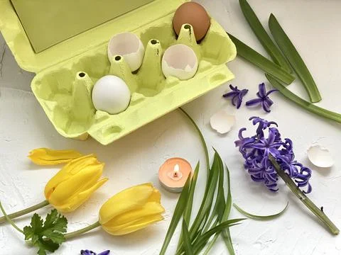 Easter decor for kids craft. Creativity from natural materials. Stock Photos