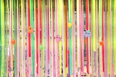Easter decor multicolored ribbons Stock Photos