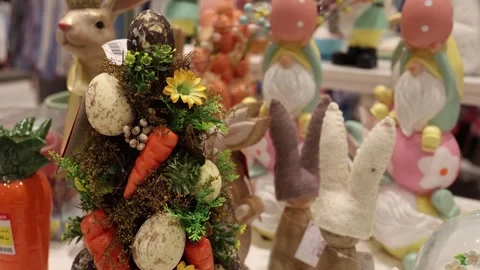 Easter decor with rabbit eggs and spring ornaments Video stock 332331719