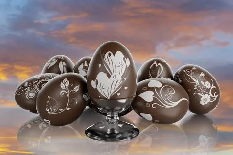 Easter. Decorated chocolate eggs - 3D Illustration. Illustrazione stock