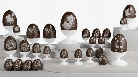 Easter. Decorated chocolate eggs - 3D Illustration. Illustrazione stock
