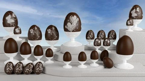 Easter. Decorated chocolate eggs - 3D Illustration. Illustrazione stock