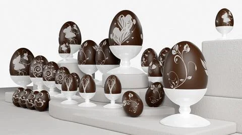 Easter. Decorated chocolate eggs - 3D Illustration. Illustrazione stock
