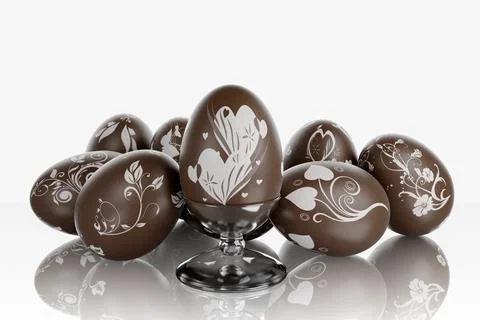 Easter. Decorated chocolate eggs - 3D Illustration. 스톡 일러스트