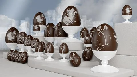 Easter. Decorated chocolate eggs - 3D Illustration. Illustrazione stock