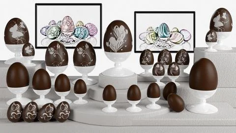 Easter. Decorated chocolate eggs - 3D Illustration. Stock Illustration