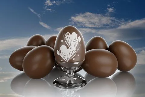 Easter. Decorated chocolate eggs - 3D Illustration. Stock Illustration