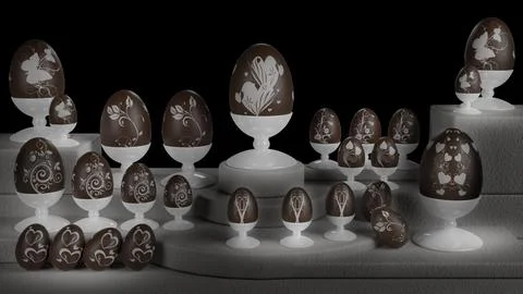 Easter. Decorated chocolate eggs - 3D Illustration. Illustrazione stock