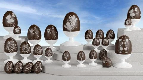 Easter. Decorated chocolate eggs - 3D Illustration. Stock Illustration