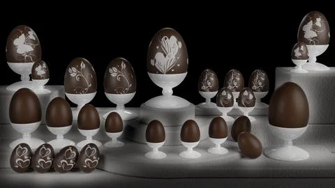 Easter. Decorated chocolate eggs - 3D Illustration. Иллюстрация