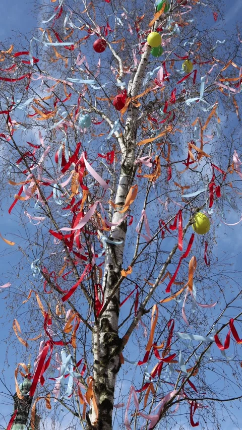 Easter decorated tree with ribbons Video stock 331811989
