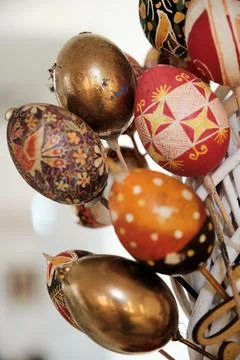 Easter decorated wreath. Easter composition. Stock Photos