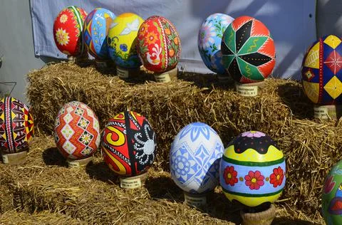 Easter decoration: a big easter egg with colored lights. Stock Photos