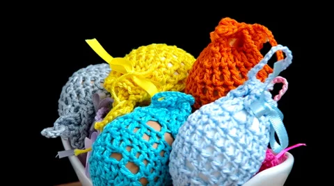 Easter decoration, crocheted eggs Stock Footage 37141231