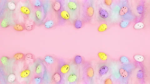 Easter decoration with feathers eggs and blinking lights appear. Stop motion Stock Footage 148782576