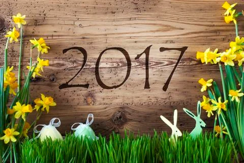 Easter Decoration, Gras, Text 2017 Stock Photos