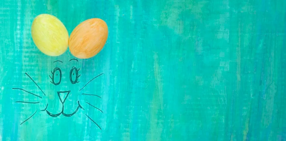 Easter decoration with hand painted easter eggs, and easter bunny,mock up Stock Photos