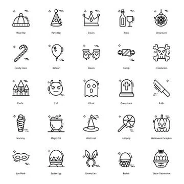 Easter Decoration Line Icons Pack Stock Illustration