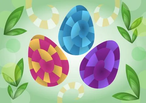 Easter decoration in optical art style, colored eggs on green background an.. Stock Illustration