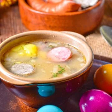 Easter decoration with polish easter soup Stock Photos