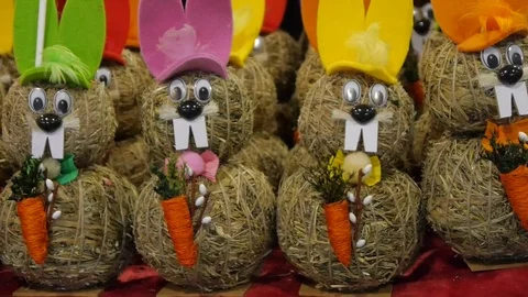Easter decoration rabbits. Stock Footage 73871317