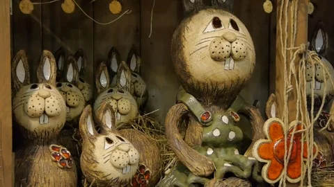 Easter decoration rabbits. Stock Footage 73871338