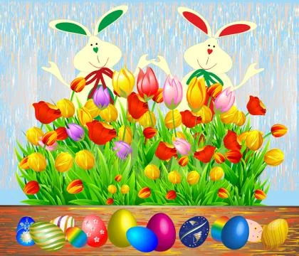 Easter decoration with rabbits Stock Illustration