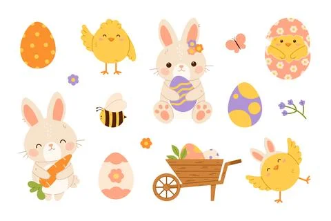 Easter decoration set. Flat isolated illustration Stock Illustration