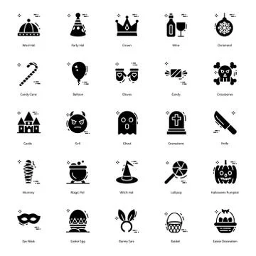 Easter Decoration Solid Icons Pack Stock Illustration