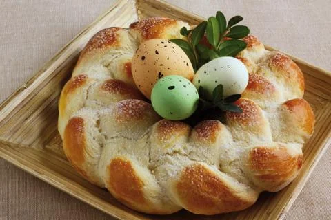 Easter decoration - sweet braided bread, homemade Stock Photos
