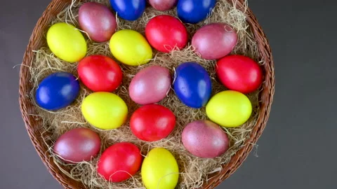 Easter decoration on a wooden table. Stock Footage 148372408