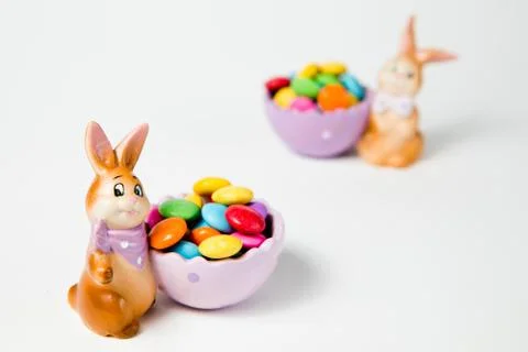 Easter decorations - Bunnies with full baskets. Stock Photos