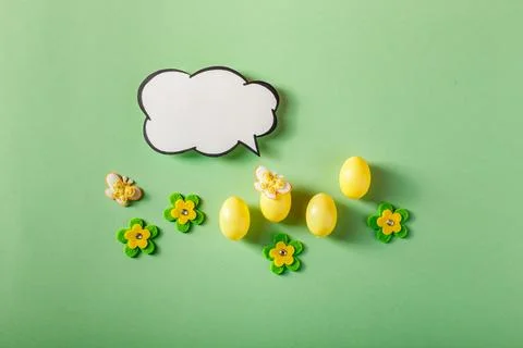 Easter decorations in the form of decorative eggs and a ceramic chicken 写真素材