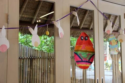 Easter decorations made by children Stock Photos