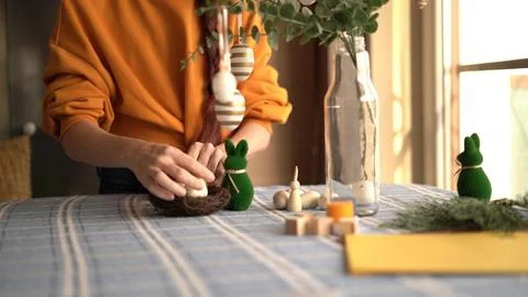 Easter Decorations on a Sunlit Table Stock Photos