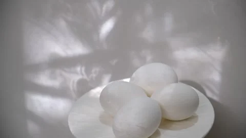 Easter decorations, white eggs, copy space. Easter still life. Stock Footage 292936422