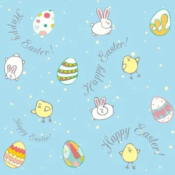 Easter decorative eggs, chickens, rabbits Stock Illustration
