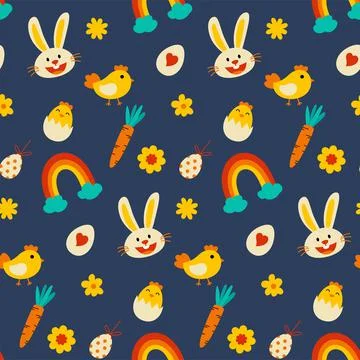 Easter decorative elements pattern seamless. Use for fabric, print, textile,  イラスト素材