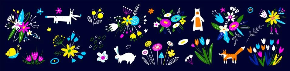 Easter decorative elements. Spring art print with botanical elements. Banner Illustrazione stock