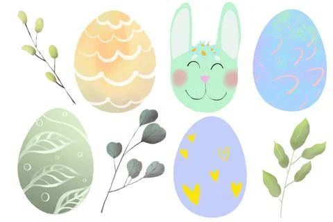 Easter design with cute banny and text, hand drawn illustration Stock Illustration