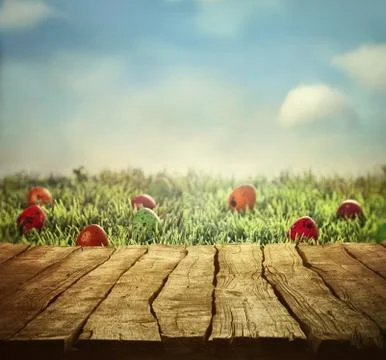 Easter design with Easter hunt and tabletop Space Stock Photos