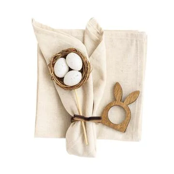 Easter design with eggs bunny ears and napkins on white Stock Photos
