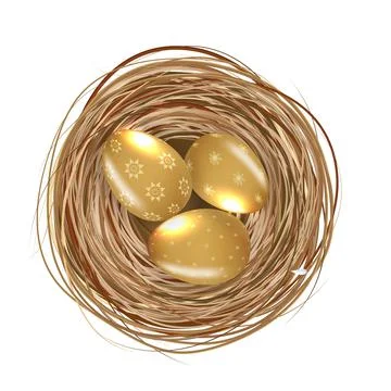 Easter Design Element Nest with Golden Eggs. Vector Illustration Stock Illustration