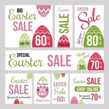 Easter design elements and Easter Sale Badges and Labels in flat colorful sty 스톡 일러스트