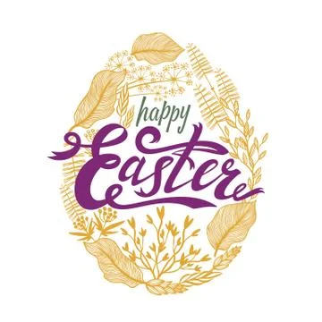 Easter design with floral frame in egg shape. Herbal wreath Stock Illustration