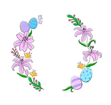 Easter design with flowers, eggs. Easter banner, poster, greeting card. Stock Illustration